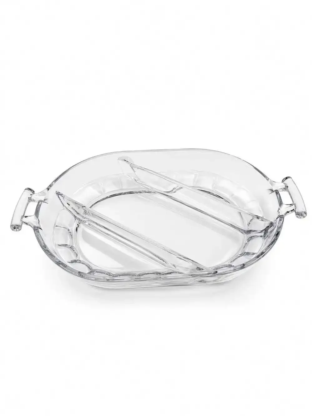 Vintage Clear Pressed Glass Divided Relish Dish, 3 Section Oval Serving Dish